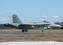 Finnish Air Force F/A-18 at Rissala Airport F18hornet hn428 rissala.jpg