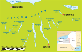 Kaart met daarop de Finger Lakes