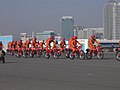 横浜市消防局の消防機動二輪隊、出初式でのデモンストレーション。