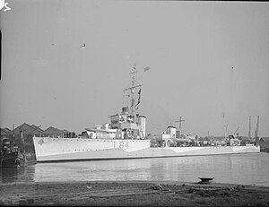 HMS Keppel docked in the East India Dock, London WWII IWM A 15039.jpg