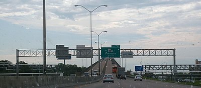 Interstate 10 eastbound passing over Lake Charles in Louisiana