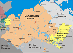 Mecklenburg, divided between Mecklenburg-Schwerin and Mecklenburg-Strelitz, from 1866 to 1934.