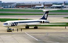 The Ilyushin Il-62 involved in the crash of LOT Flight 5055. LOT Ilyushin Il-62M Rees.jpg