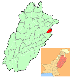 Location of Lahore (in red) in Punjab, Pakistan and (inset) Punjab in Pakistan