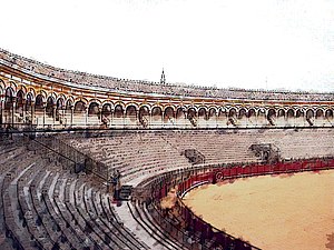 Artistic representation of the oldest bullring...