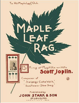 Scott Joplin achieved fame for his ragtime compositions and was dubbed the "King of Ragtime" by contemporaries. His "Maple Leaf Rag" is one of the most famous rags.
.mw-parser-output .side-box{margin:4px 0;box-sizing:border-box;border:1px solid #aaa;font-size:88%;line-height:1.25em;background-color:#f9f9f9;display:flow-root}.mw-parser-output .side-box-abovebelow,.mw-parser-output .side-box-text{padding:0.25em 0.9em}.mw-parser-output .side-box-image{padding:2px 0 2px 0.9em;text-align:center}.mw-parser-output .side-box-imageright{padding:2px 0.9em 2px 0;text-align:center}@media(min-width:500px){.mw-parser-output .side-box-flex{display:flex;align-items:center}.mw-parser-output .side-box-text{flex:1;min-width:0}}@media(min-width:720px){.mw-parser-output .side-box{width:238px}.mw-parser-output .side-box-right{clear:right;float:right;margin-left:1em}.mw-parser-output .side-box-left{margin-right:1em}}
.mw-parser-output .listen .side-box-text{line-height:1.1em}.mw-parser-output .listen-plain{border:none;background:transparent}.mw-parser-output .listen-embedded{width:100%;margin:0;border-width:1px 0 0 0;background:transparent}.mw-parser-output .listen-header{padding:2px}.mw-parser-output .listen-embedded .listen-header{padding:2px 0}.mw-parser-output .listen-file-header{padding:4px 0}.mw-parser-output .listen .description{padding-top:2px}.mw-parser-output .listen .mw-tmh-player{max-width:100%}@media(max-width:719px){.mw-parser-output .listen{clear:both}}@media(min-width:720px){.mw-parser-output .listen:not(.listen-noimage){width:320px}.mw-parser-output .listen-left{overflow:visible;float:left}.mw-parser-output .listen-center{float:none;margin-left:auto;margin-right:auto}}
.mw-parser-output .plainlist ol,.mw-parser-output .plainlist ul{line-height:inherit;list-style:none;margin:0;padding:0}.mw-parser-output .plainlist ol li,.mw-parser-output .plainlist ul li{margin-bottom:0}
Maple Leaf Rag Maple Leaf Rag.PNG