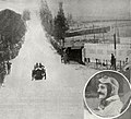 Marc Sorel, dans la ligne droite du circuit des Ardennes 1906 (et en médaillon).