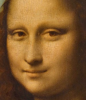 Detail of the face of Mona Lisa showing the us...