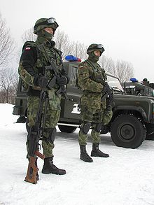 Polish Military Gendarmerie officers with their vehicle Officers of polish military police.jpg