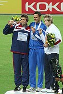Breaux Greer (rechts, bei der Siegerehrung der WM 2007) erreichte mit 76,32 m nicht das Finale
