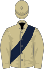 Beige, dark blue sash