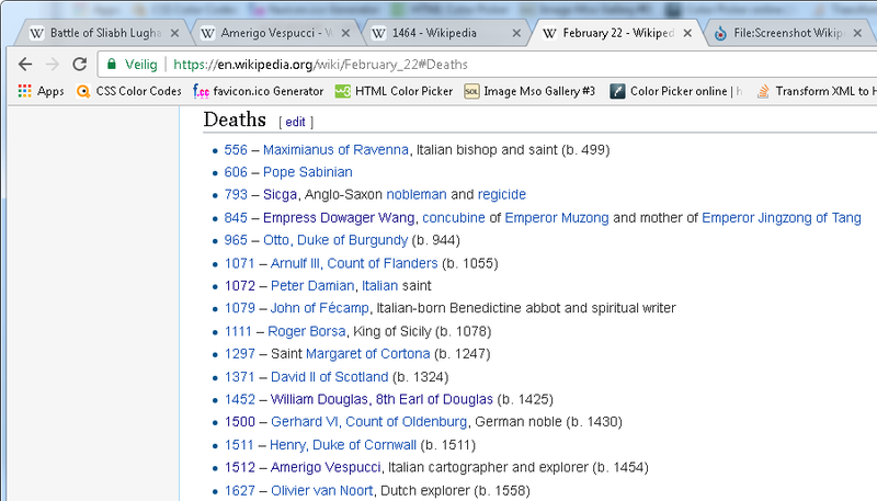 Wikipedia Days of the year page, section Deaths