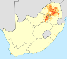 Южная Африка 2011 Плотность носителей северного сото map.svg