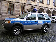Patrol car of the Ordnungsamt
of the city of Fulda Stadt Fulda - Ordnungsamt, Land Rover Freelander.JPG
