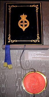 Statutes of the Order of the Garter, this copy having once belonged to Emperor Alexander III of Russia Statutes of the Order of the Garter (Alexander III of Russia).jpg