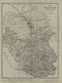 Rysk karta över guvernementet Tomsk, 1910.