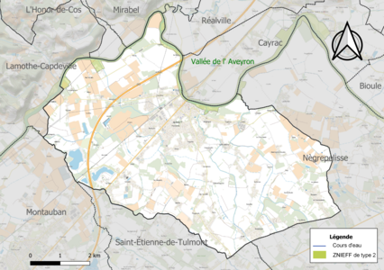 Carte de la ZNIEFF de type 2 sur la commune.