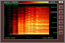 Spectrogram of the first second of an E9 suspended chord played on a Fender Stratocaster guitar. Below is the E9 suspended chord audio: 9577 Guitarz1970 Clean E9 Guitar Chord (Mike Tribulas).jpg