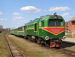 A train of the narrow gauge Gulbene-Alūksne Railway at Alūksne station in 2011