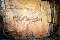 The Creation Ancestors Namondjok, Namarrgon, and Barrginj from Australian Aboriginal mythology as depected in Australian Aboriginal art rock painting at Nourlangie's Anbangbang gallery in Kakadu National Park.