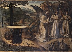 Antonello da Messina, Visita dei tre angeli ad Abramo, técnica mixta sobre tabla, ca. 1465, Museo Civico, Reggio Calabria.