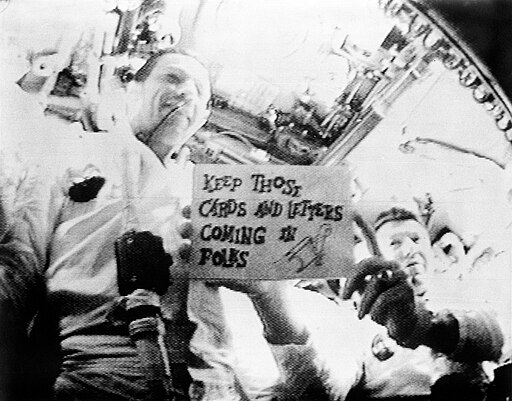 Apollo 7 during the first live television transmission from space