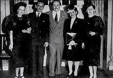 Brazilian composer Ari Barroso with Walt Disney and his wife during their visit to Brazil for the premiere of the film Saludos Amigos (1942) Ari Barroso with Walt Disney and wife Rio de Janeiro Brazil 1942.jpg