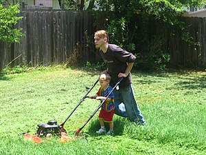 Boys mowing