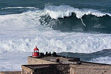 The North Beach (Nazare, Portugal), listed on the Guinness World Records for the biggest waves ever surfed Can you see the surfer%3F (33988985575).jpg