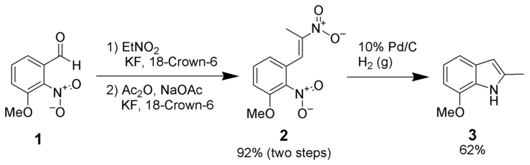 Un ejemplo de un dinitrostyrene reductive cyclization