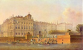 Свежепостроенная пристань на картине Василия Садовникова. Литография 1840 года