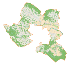 Mapa konturowa gminy wiejskiej Dynów, blisko centrum na lewo u góry znajduje się punkt z opisem „Ulanica”