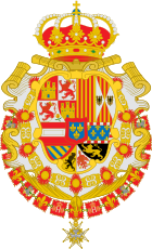 Escudo de Felipe V de España Toisón y Espiritu Santo Leones de gules.svg