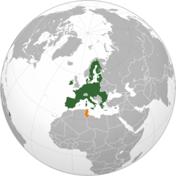 Карта с указанием местоположения ЕС и Туниса