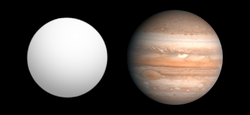 木星(右)とケプラー15b(左)の大きさの比較