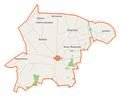Mapa konturowa gminy Goszczyn, w centrum znajduje się punkt z opisem „Kolonia Bądków”