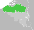 Belgium divided into Flanders and neighbouring countries along linguistic and historical lines.
