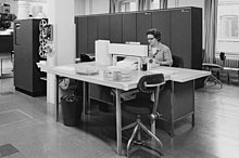 IBM 1410 Data Processing System:
IBM 1415 Console (on front)
IBM 1414 Input/Output Synchronizer and IBM 1411 CPU (on background)
IBM 1011 and IBM 1403 printer also visible. IBM 1410 Data Processing System (cropped).jpg