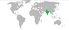 Location map for India and Kosovo.