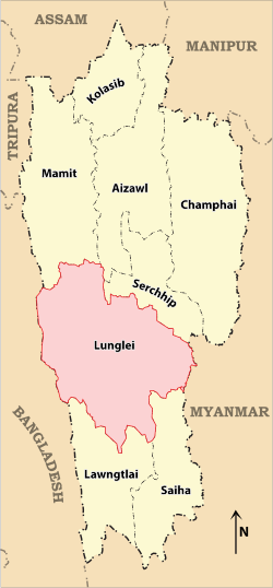 Location of Lunglei district in Mizoram