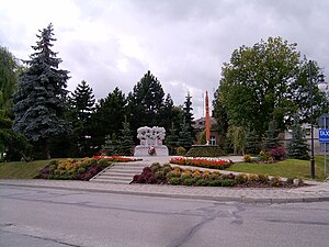 English: Jarosław, Bożnic square, polish - hun...