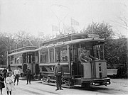 Tramstel uit de begintijd van de tram in Trondheim; circa 1902.