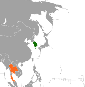Mapa indicando localização da Coreia do Sul e da Tailândia.