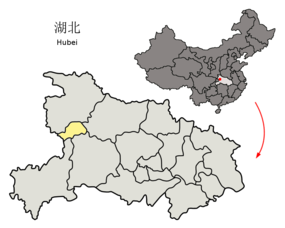 Shennongjias läge i Hubei, Kina.
