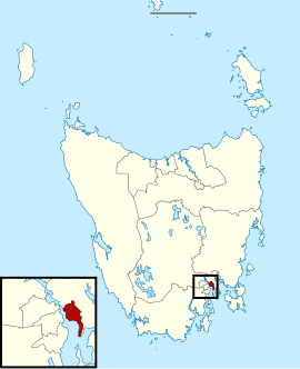 Map of the Tasmanian Legislative Council electorates, Pembroke highlighted in crimson.