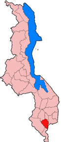 Harta districtului Thyolo în cadrul statului Malawi