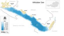 Karta över Millstätter See, med omkringliggande orter.