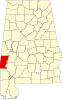 Localização do Map of Alabama highlighting Choctaw County
