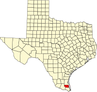 Map of Teksas highlighting Willacy County