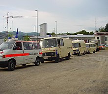 3. Einsatzeinheit of German Red Cross Freiburg Land preparing for a march under special convoy rights Marschbung.jpg